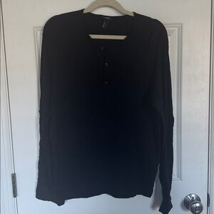 H&M Men's Black Henley with Rolled Sleeves
